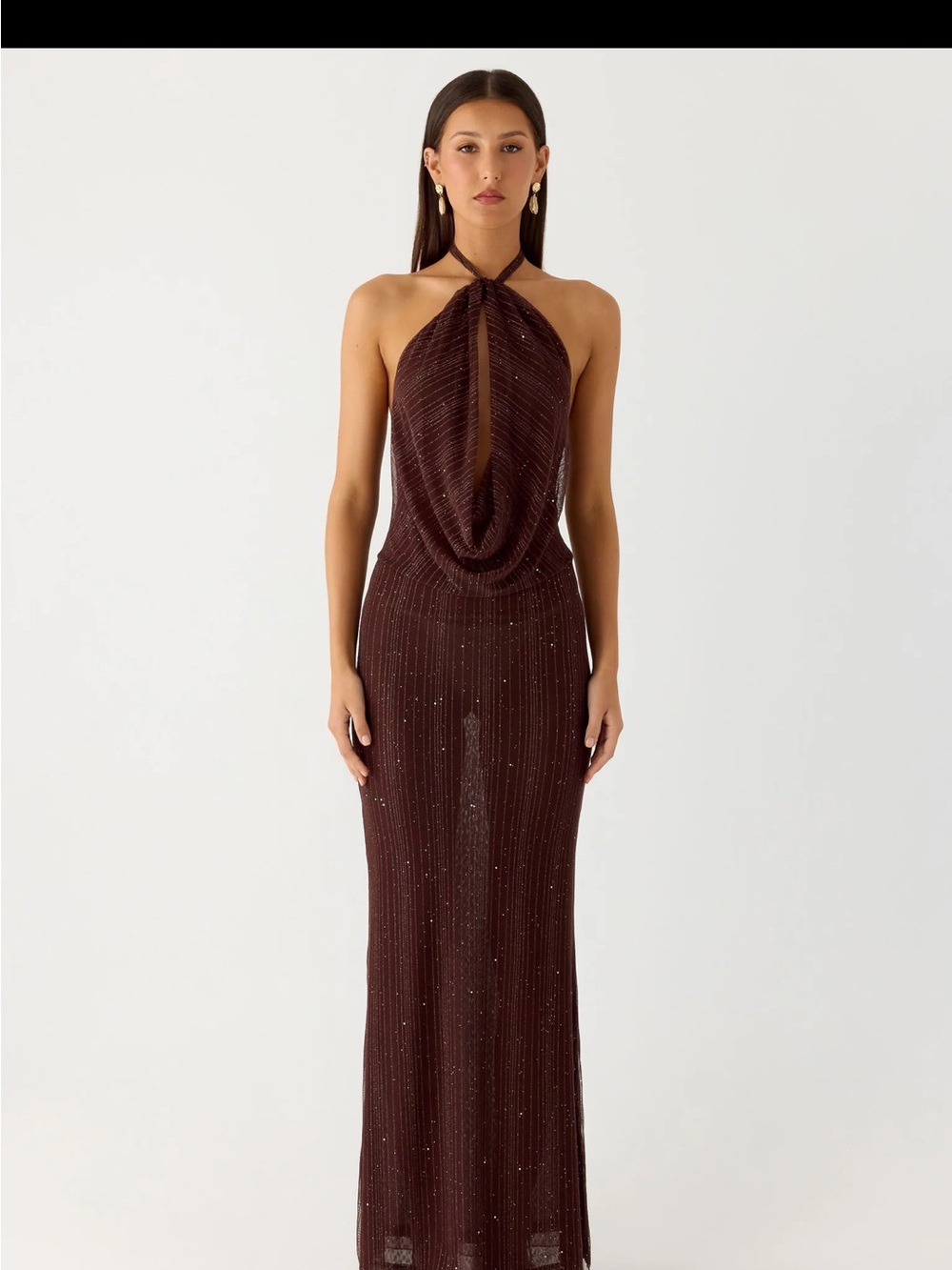 Peppermayo Chocolate Brown Strapless Drape Maxi Dress